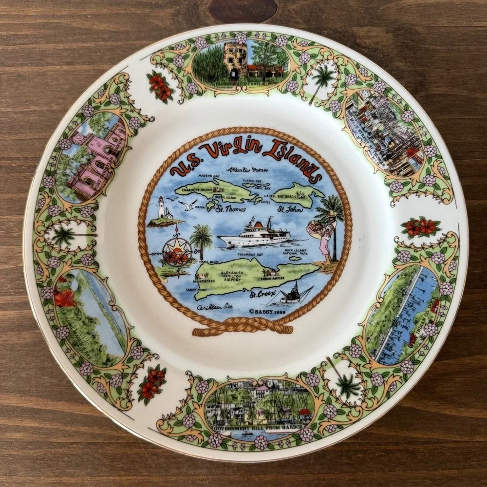 Vintage U.S. Virgin Islands Souvenir Decorative Plate St Thomas St John St Croix
